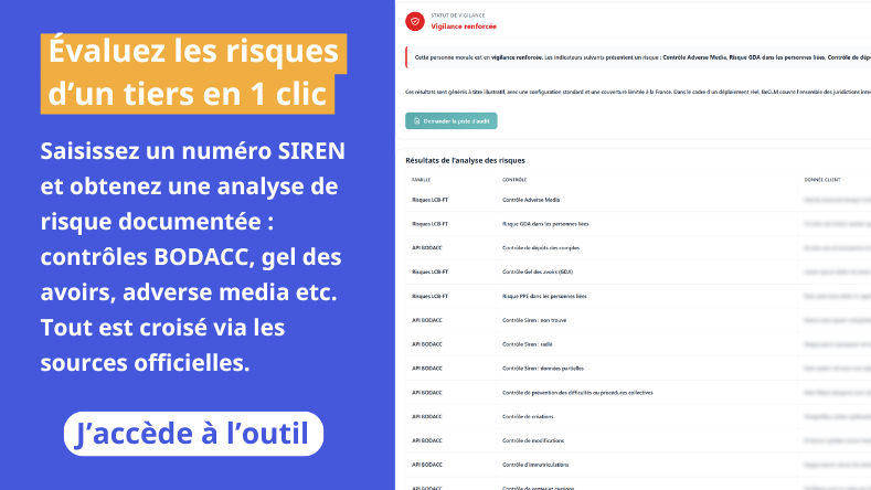 accès à un outil d'évaluation des risques tiers en un clic avec illustration de l'interface et son fonctionnement