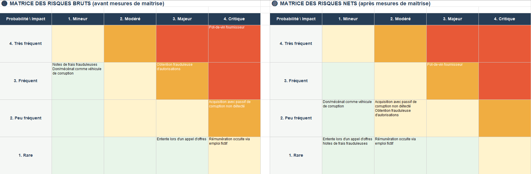 exemples de matrices de risques brutes et nettes