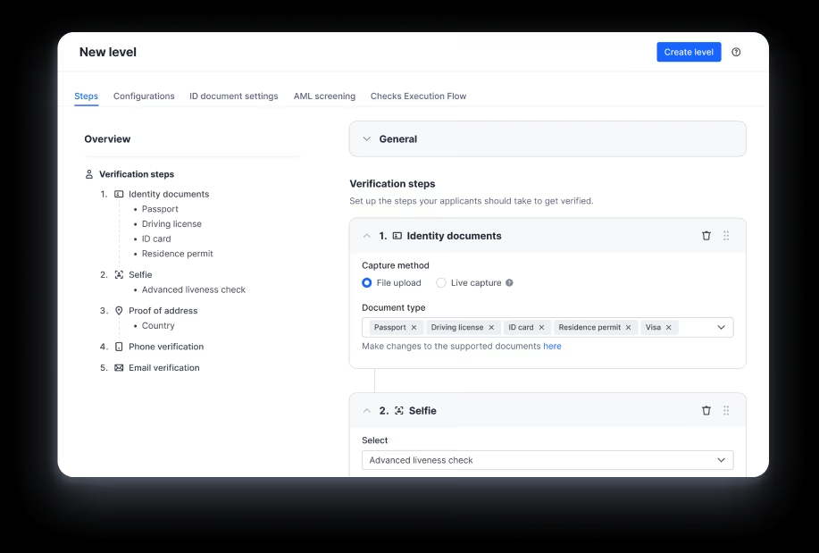 Interface logiciel Sumsub